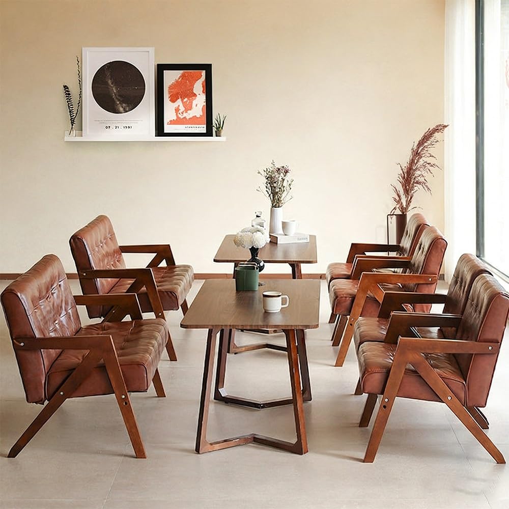 Mid-Century Leather Accent Chair with Wood Frame
