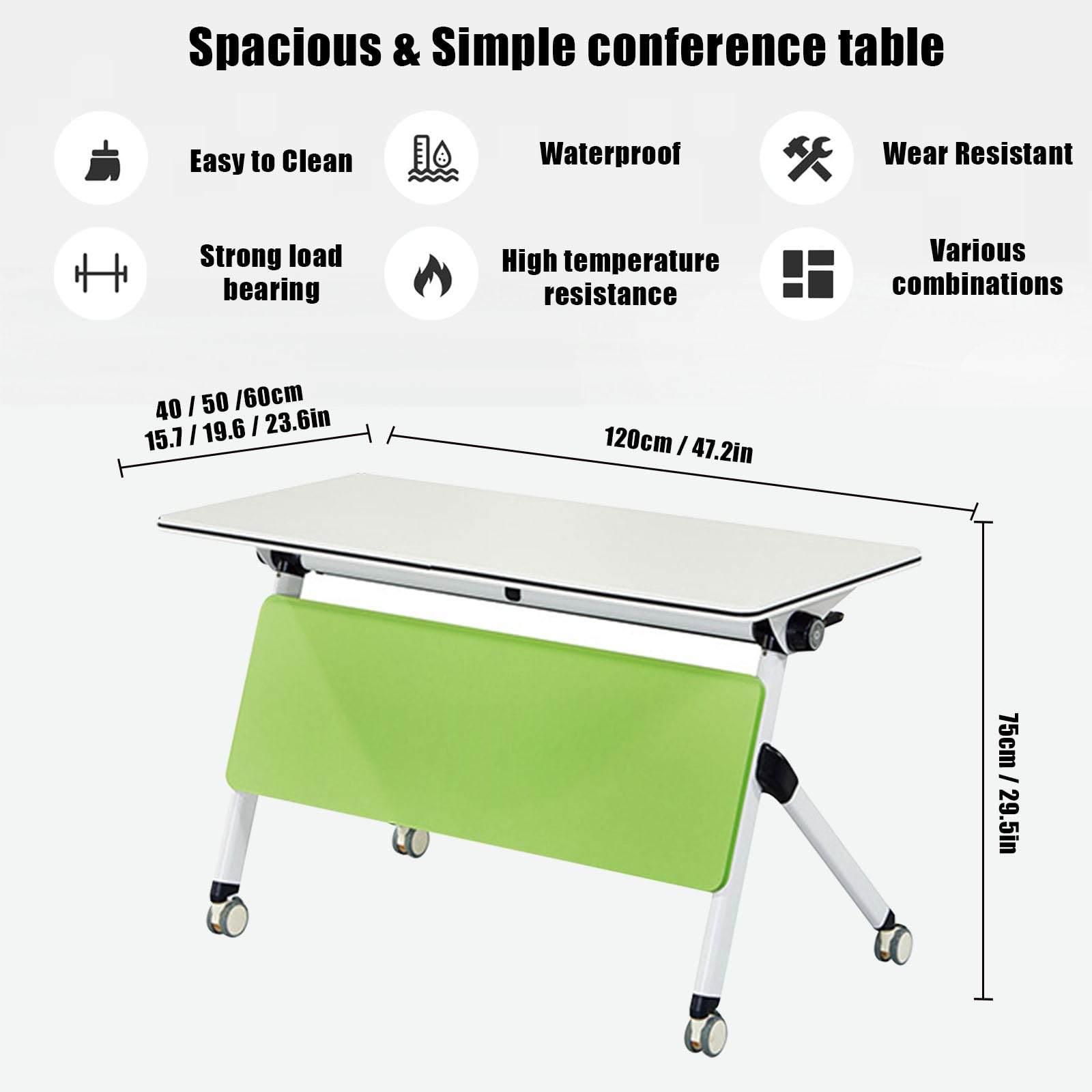 Mobile Folding Conference Table with Locking Wheels