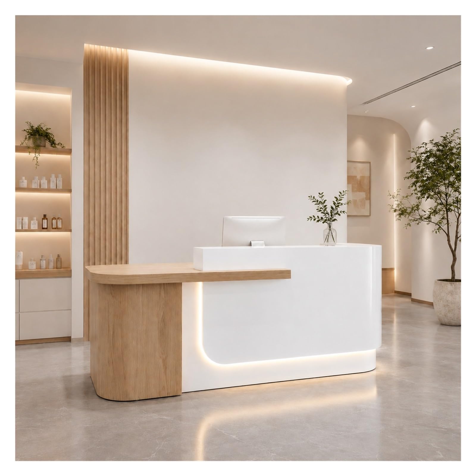 Curved L-Shaped Reception Desk with LED Lighting