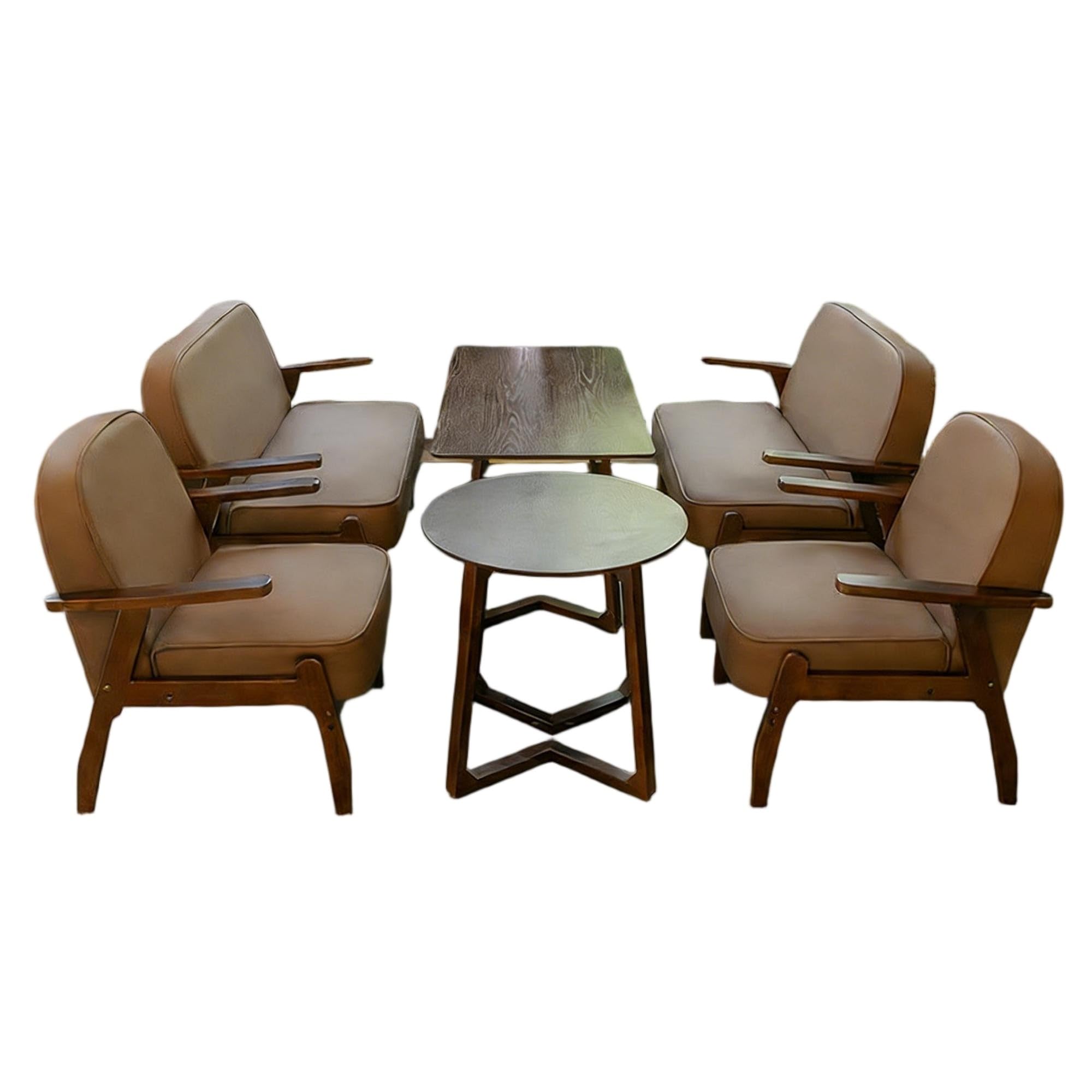 Mid-Century Leather Accent Chair for Office & Lounge