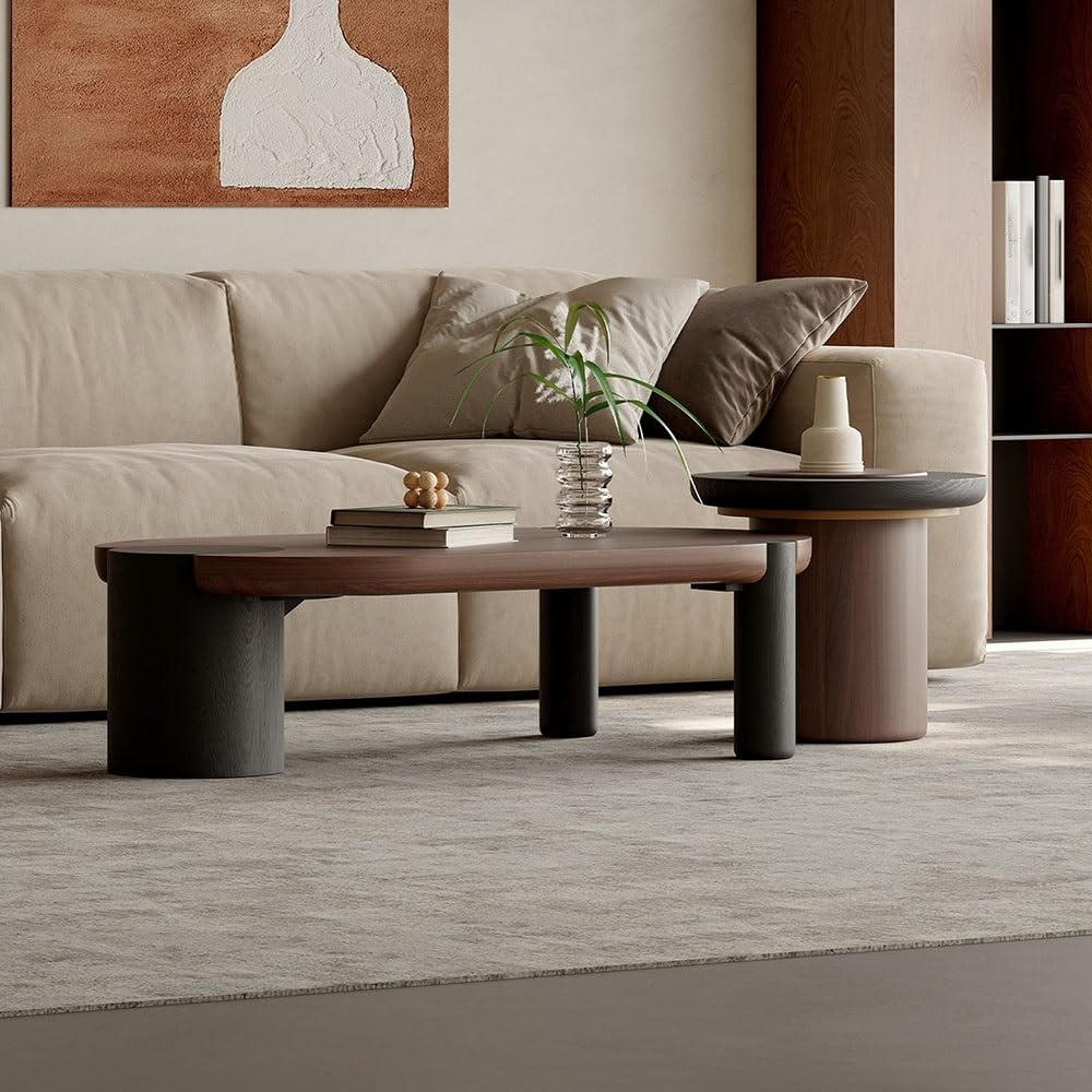 Wood Nesting Coffee Table Set with Mobile Side Table