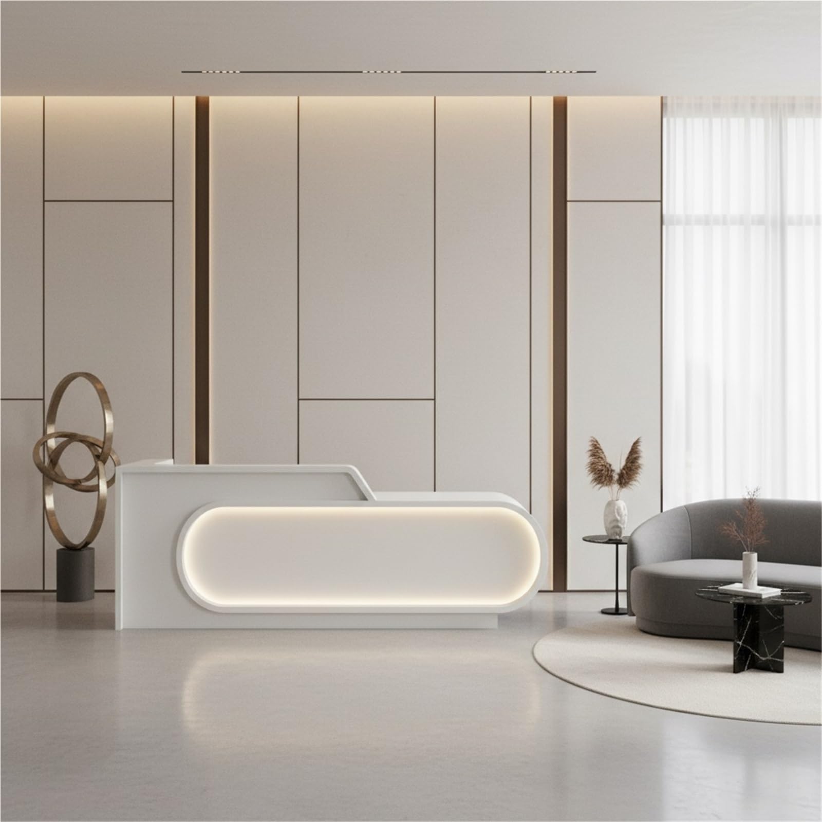 L-Shaped Reception Desk with LED Lighting & Privacy Panel