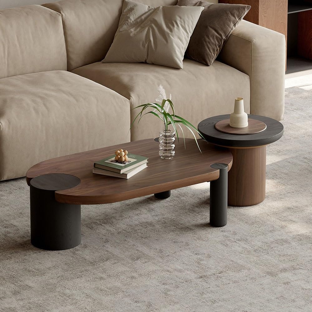 Wood Nesting Coffee Table Set with Mobile Side Table
