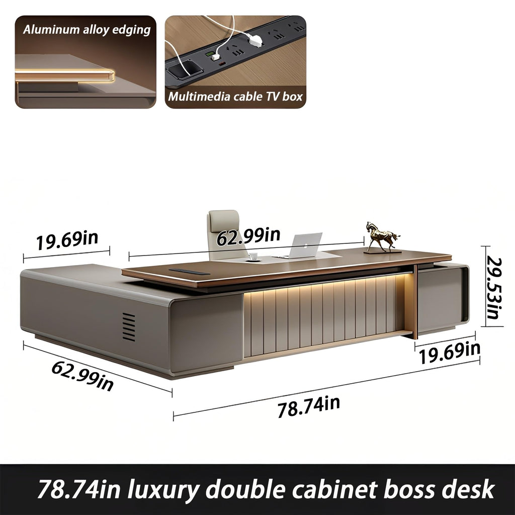 L-Shaped Executive Desk with Storage Cabinet