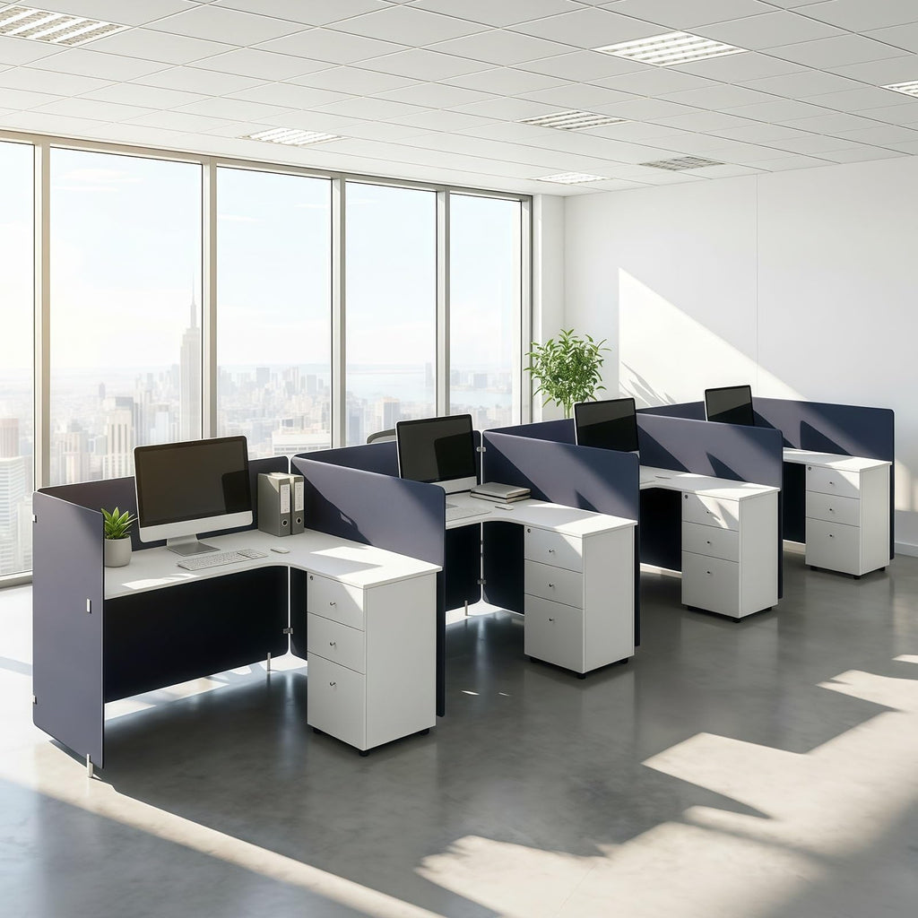 Office Cubicle Workstation with Privacy Partitions & Storage Cabinet