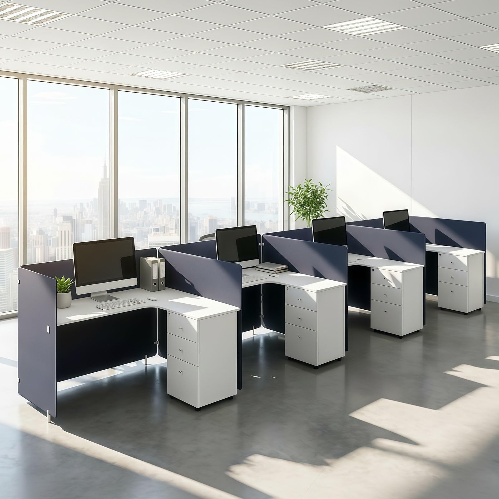 Office Cubicle Workstation with Privacy Partitions & Storage Cabinet