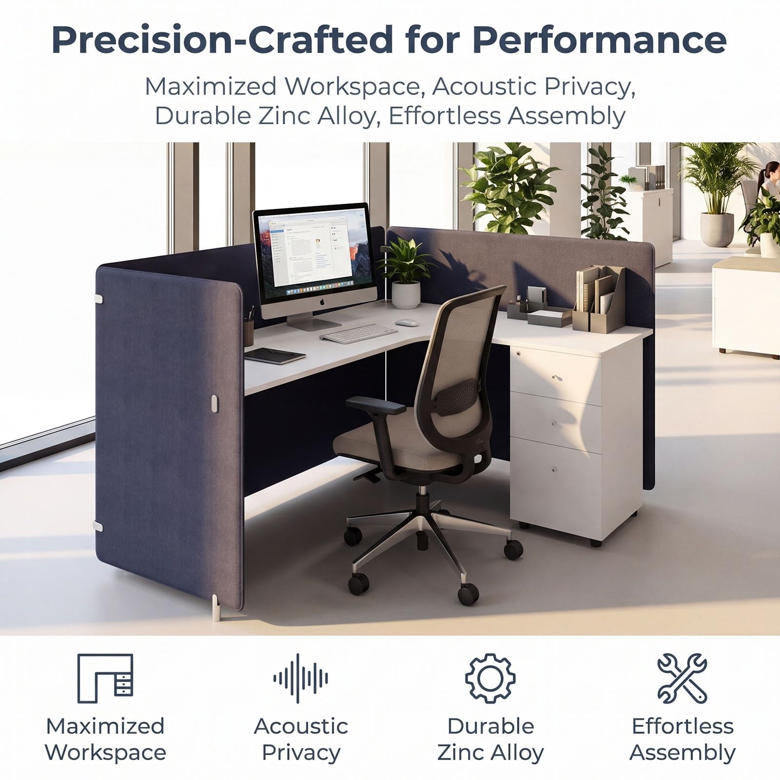 Office Cubicle Workstation with Privacy Partitions & Storage Cabinet
