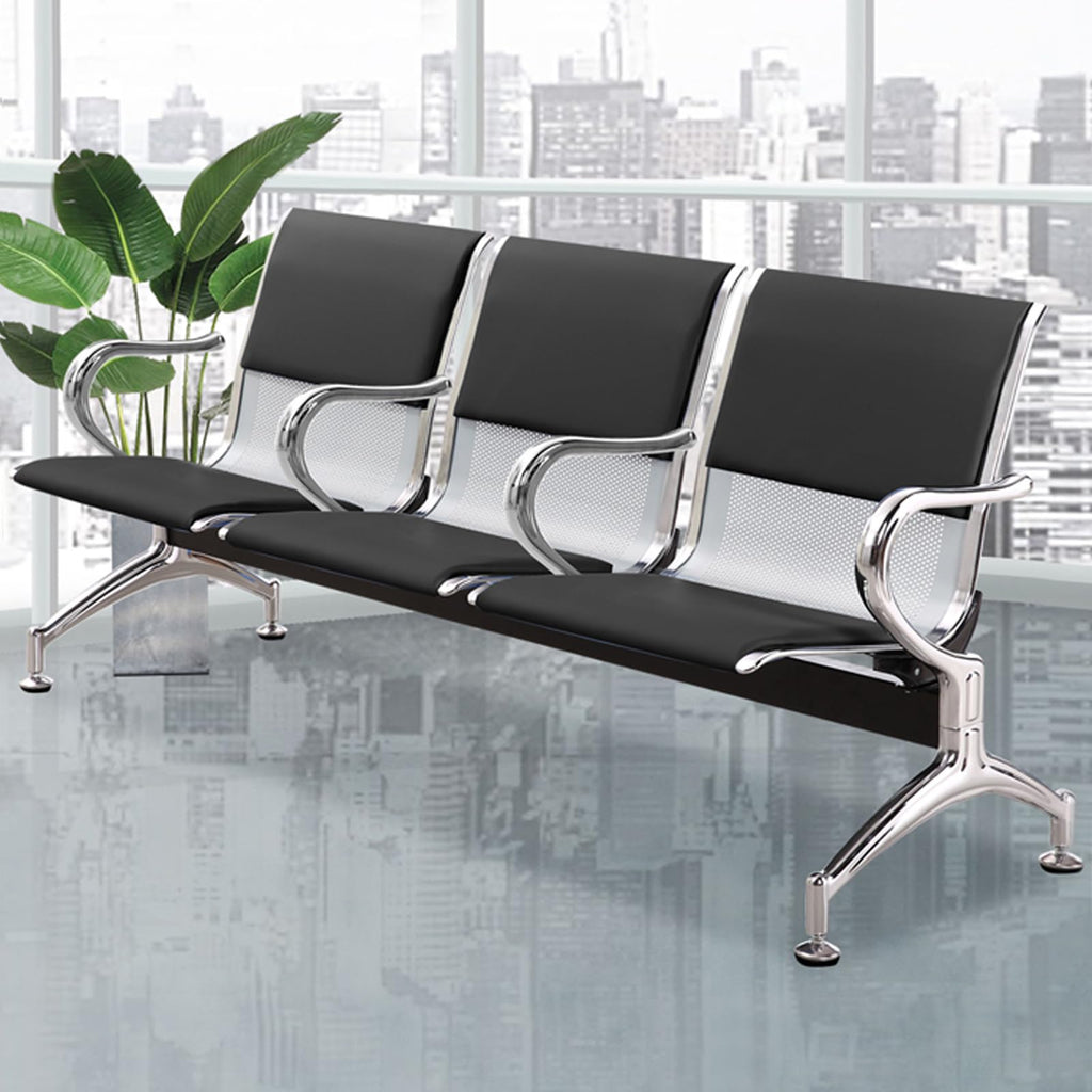 3-Seat Reception Bench with Cushioned Seating & Armrests