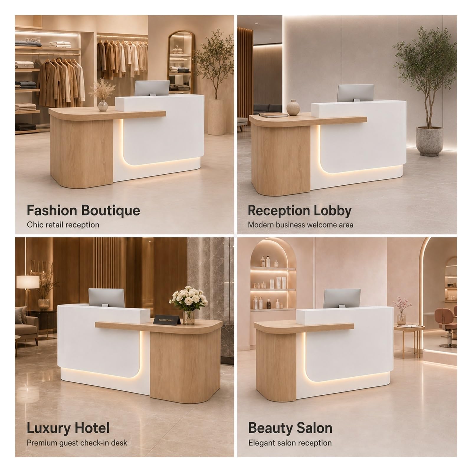 Curved L-Shaped Reception Desk with LED Lighting