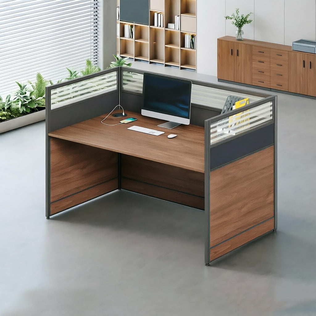Modular Office Workstation Desk with Privacy Panels & Storage Cabinet