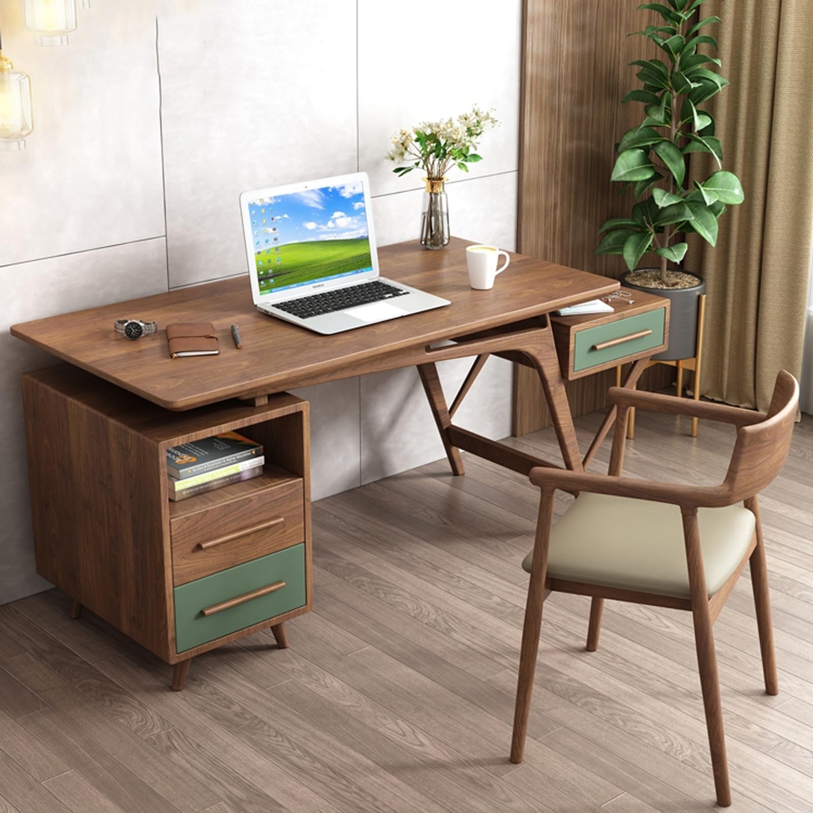67" Computer Desk with Storage Cabinet & Drawer