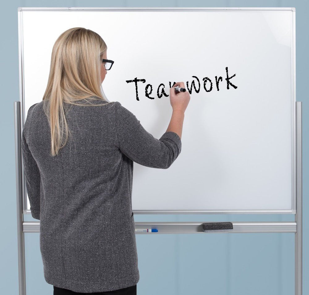 Offex Double-Sided Mobile Magnetic Glass Marker Board