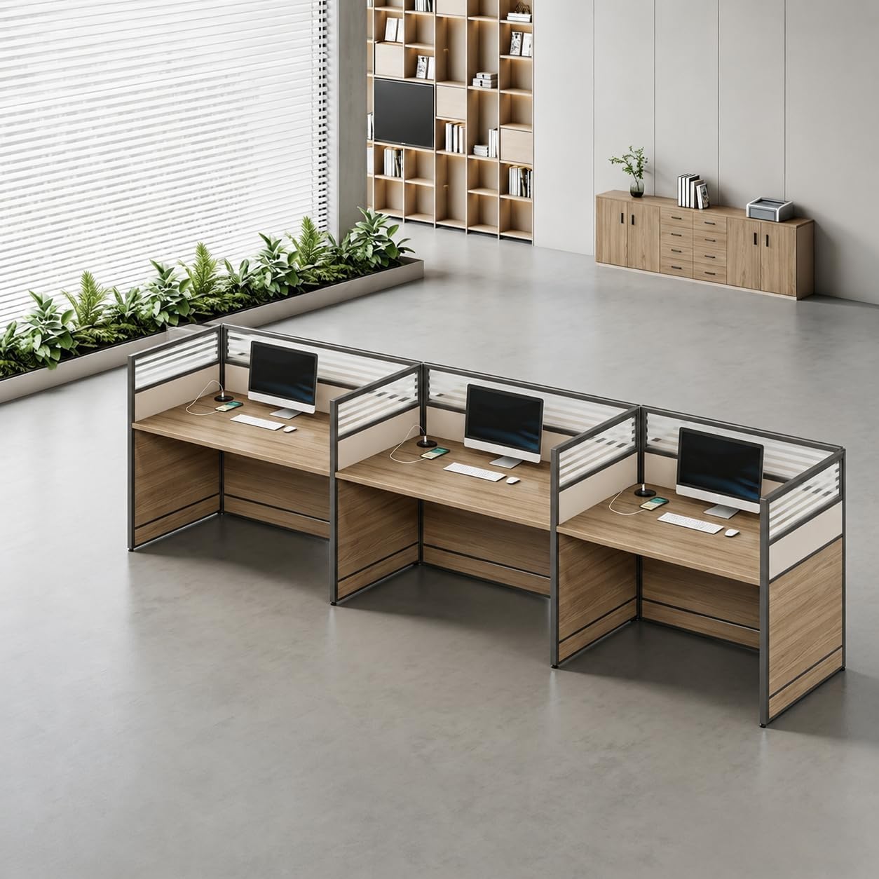 Modular Office Workstation Desk with Privacy Panels & Storage Cabinet