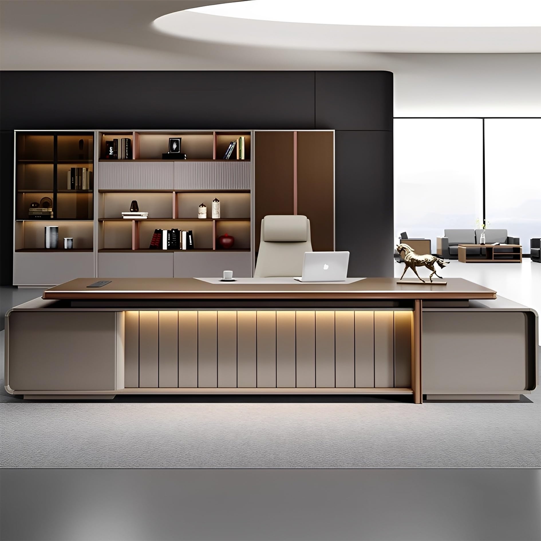 L-Shaped Executive Desk with Storage Cabinet