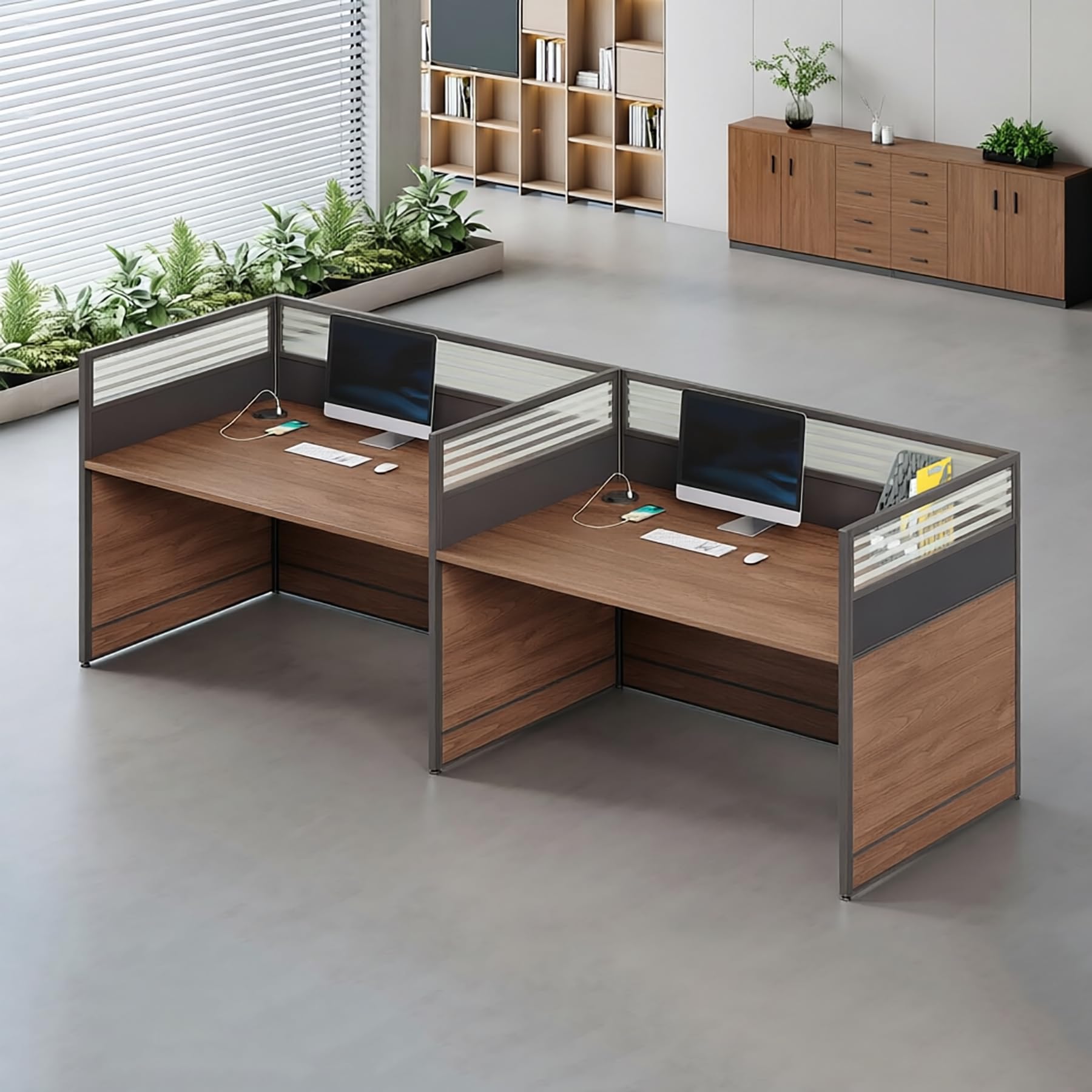Modular Office Workstation Desk with Privacy Panels & Storage Cabinet