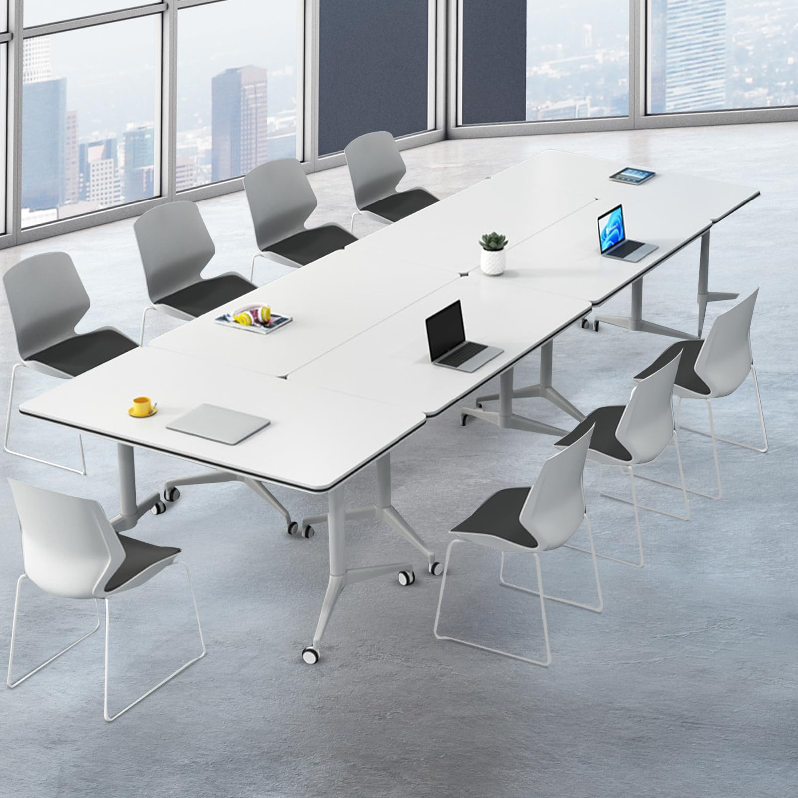 4-Pack Mobile Folding Conference Tables with Lockable Wheels