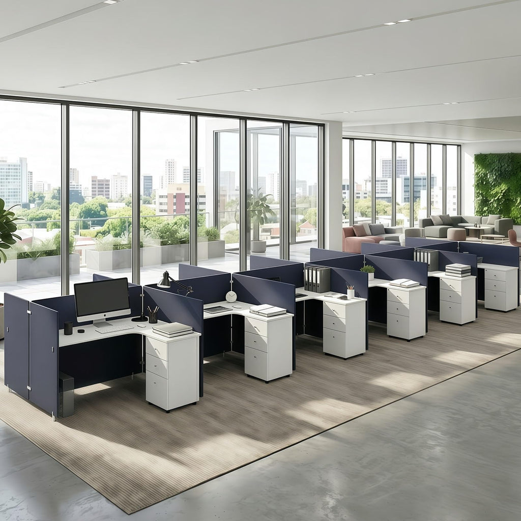Office Cubicle Workstation with Privacy Partitions & Storage Cabinet