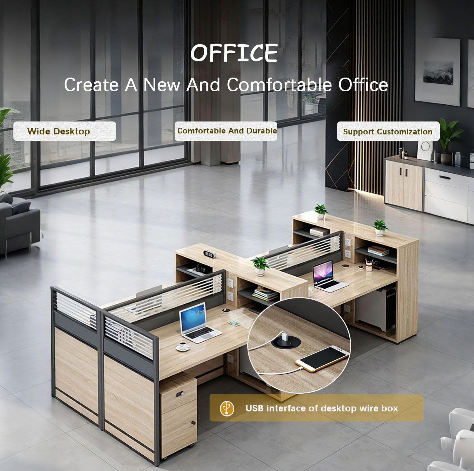 47" Office Cubicle Workstation with Partition Desk
