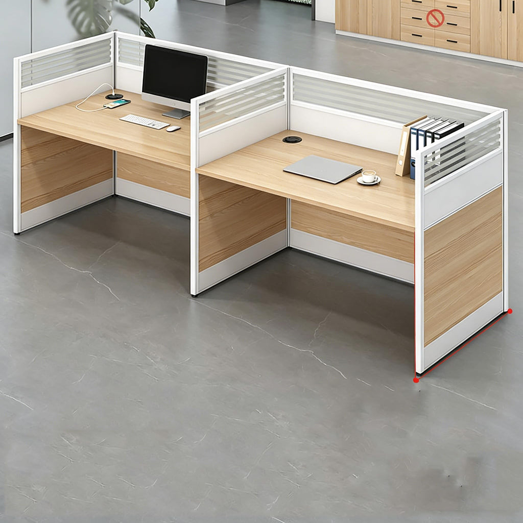 Multi-Person Office Workstation with Privacy Panels & Lockable Storage