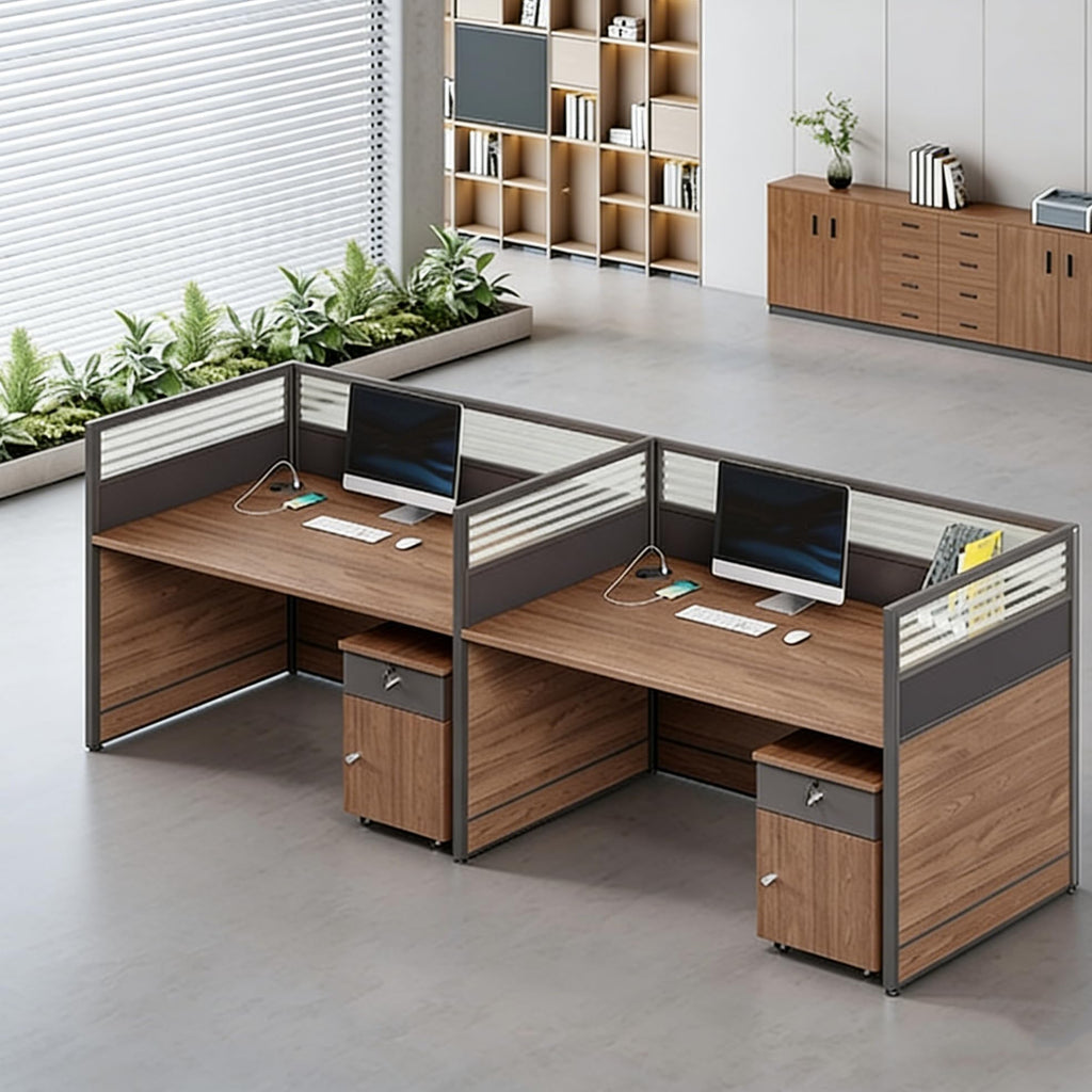 Modular Office Workstation Desk with Privacy Panels & Storage Cabinet