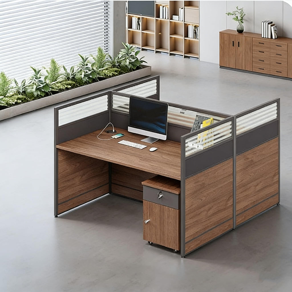 Modular Office Workstation Desk with Privacy Panels & Storage Cabinet