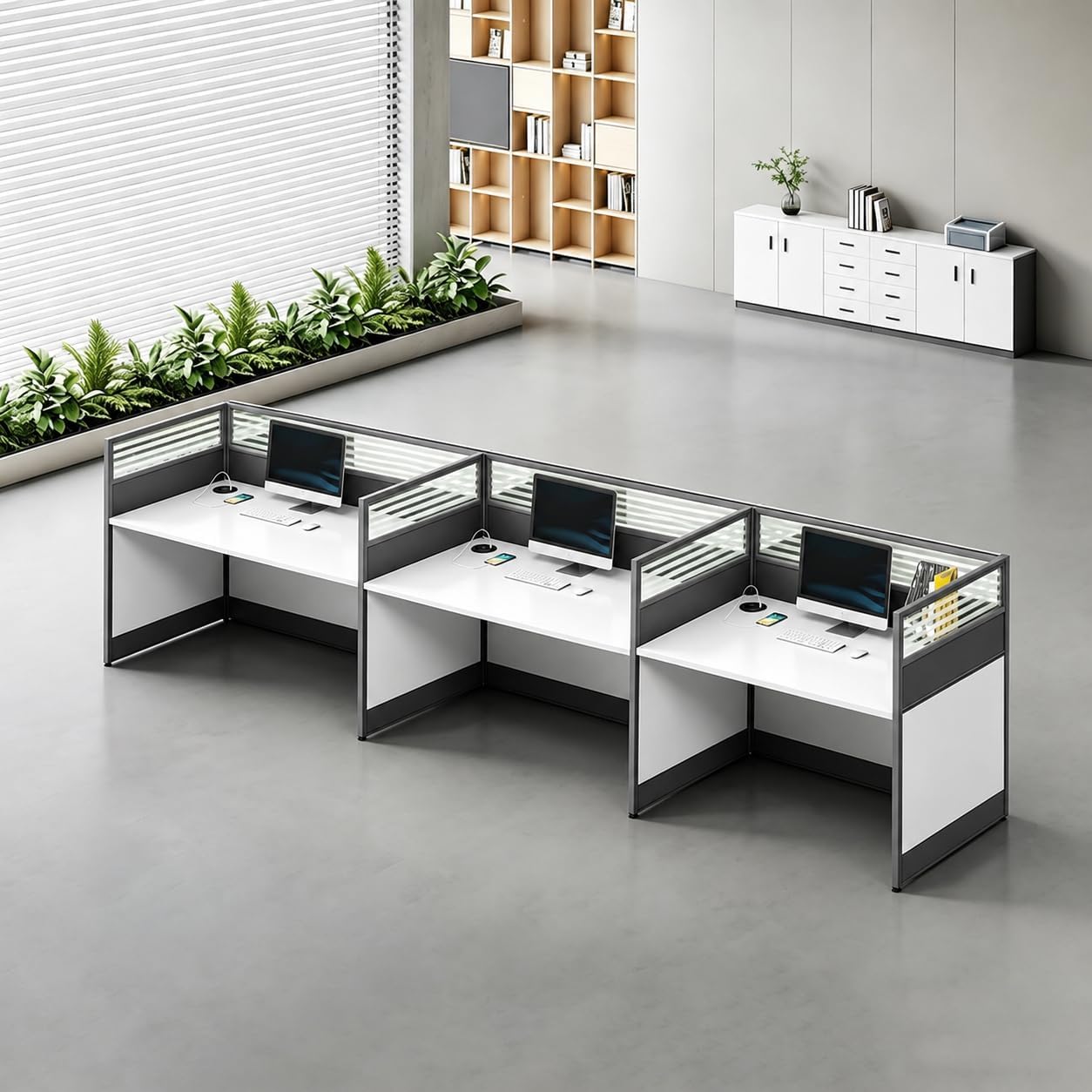 Modular Office Workstation Desk with Privacy Panels & Storage Cabinet