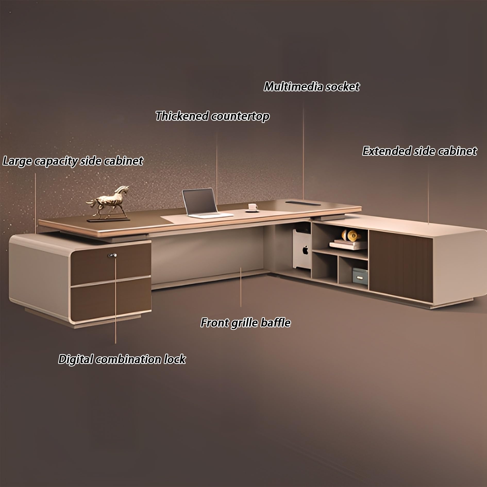 L-Shaped Executive Desk with Storage Cabinet