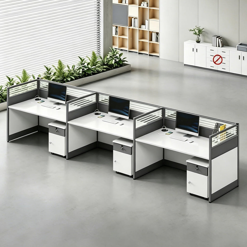 Modular Office Workstation Desk with Privacy Panels & Storage Cabinet