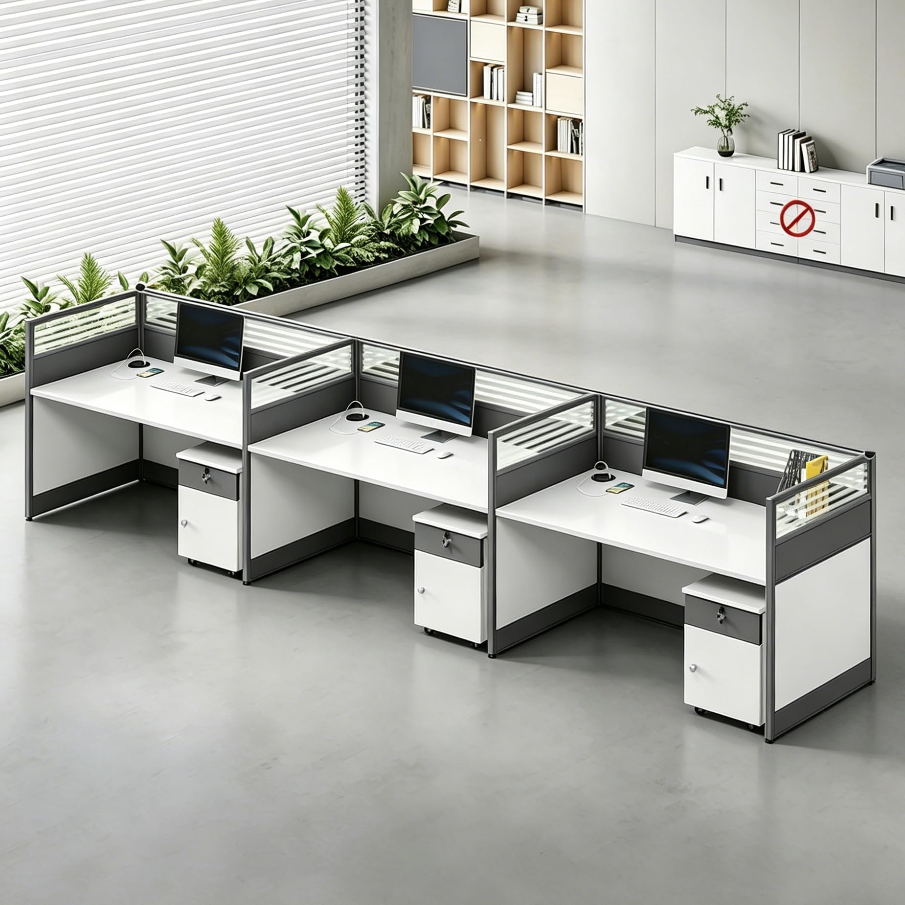 Modular Office Workstation Desk with Privacy Panels & Storage Cabinet