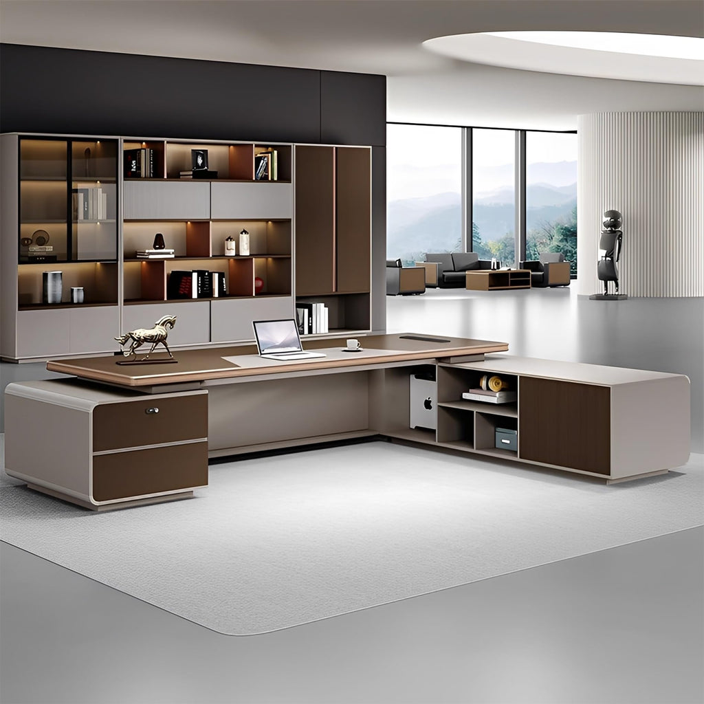 L-Shaped Executive Desk with Storage Cabinet