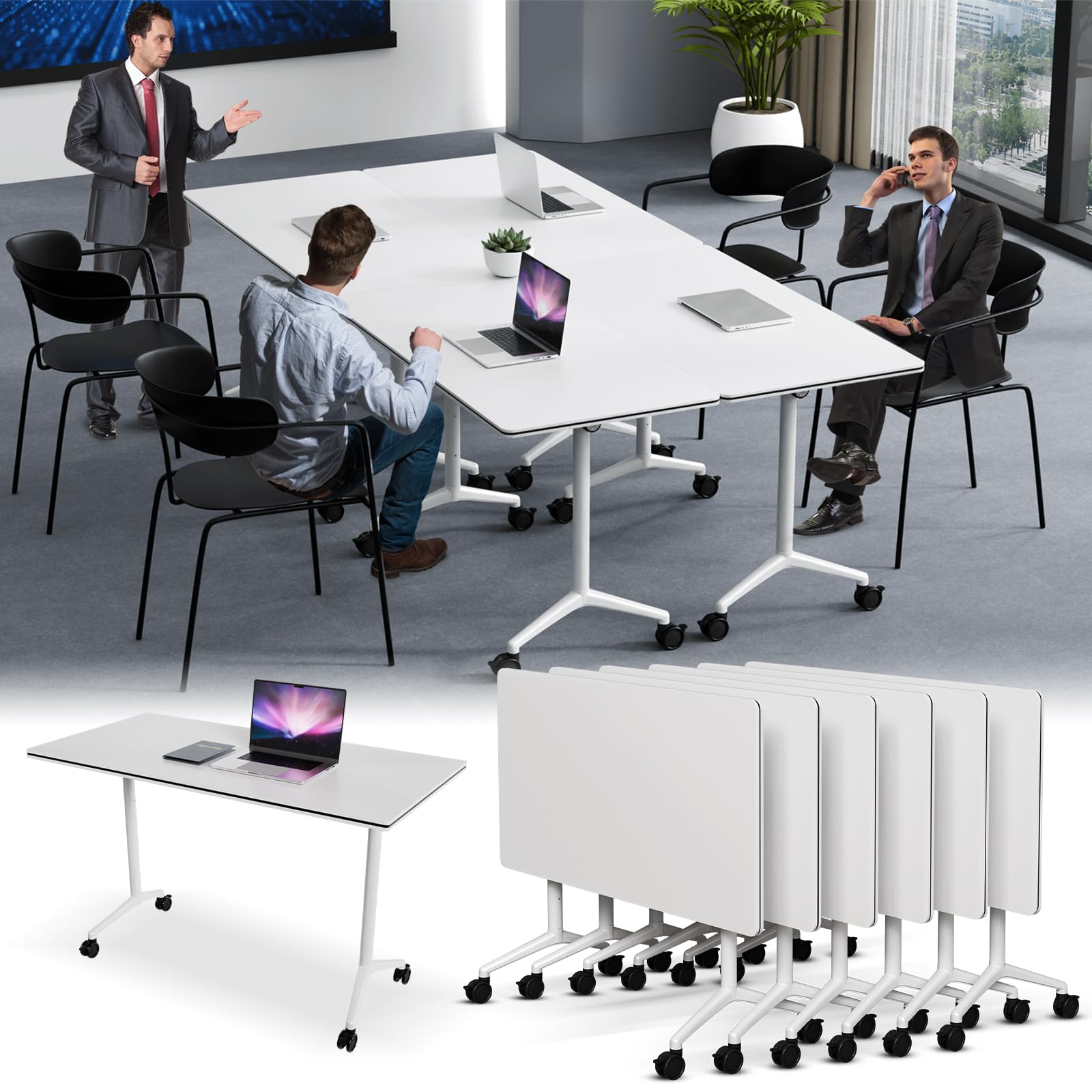 Flip-Top Folding Conference Table with Wheels