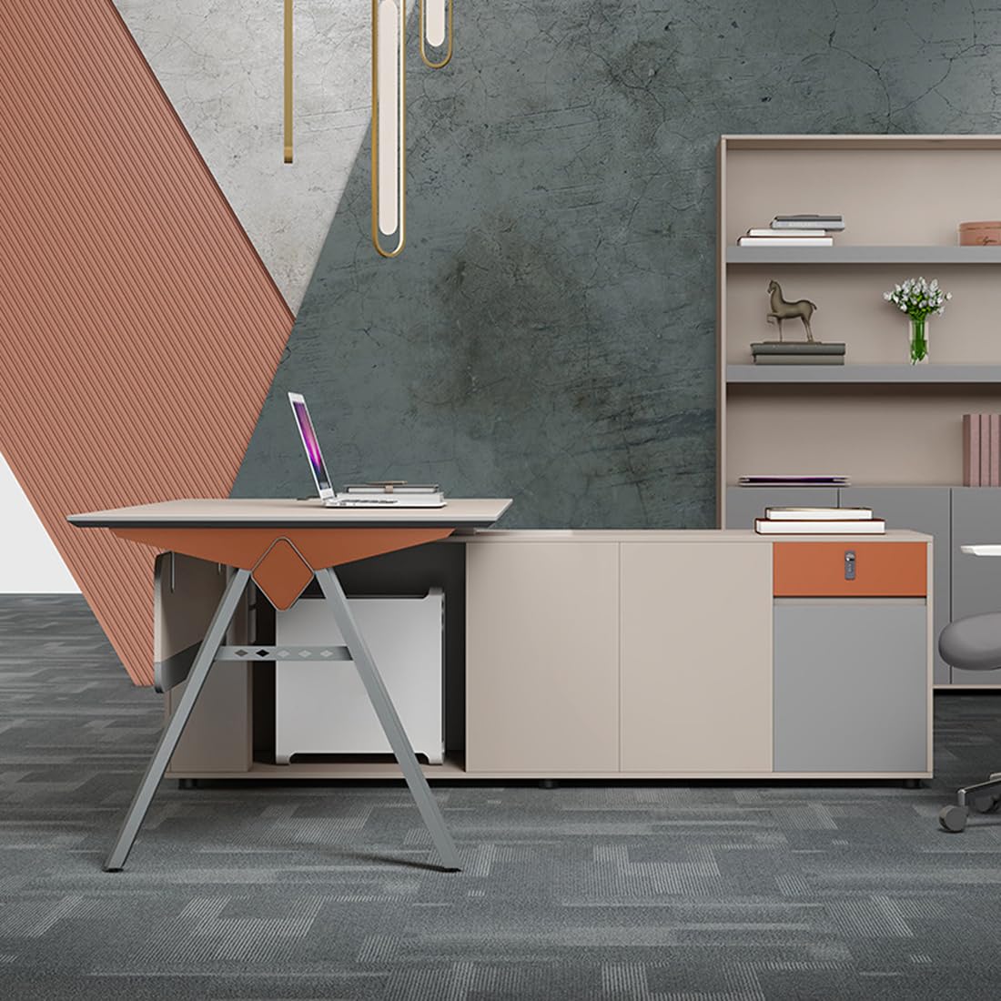 L-Shaped Executive Desk with File Cabinet