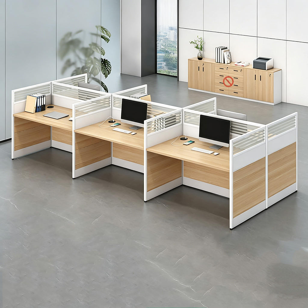Multi-Person Office Workstation with Privacy Panels & Lockable Storage
