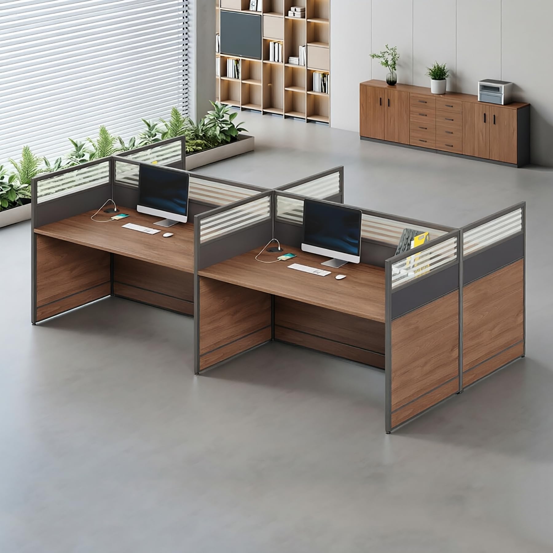 Modular Office Workstation Desk with Privacy Panels & Storage Cabinet