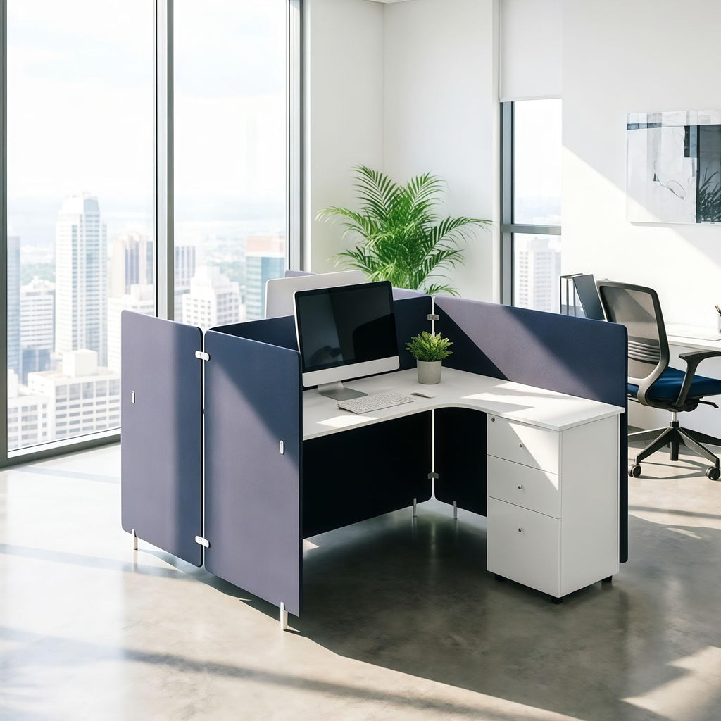 Office Cubicle Workstation with Privacy Partitions & Storage Cabinet