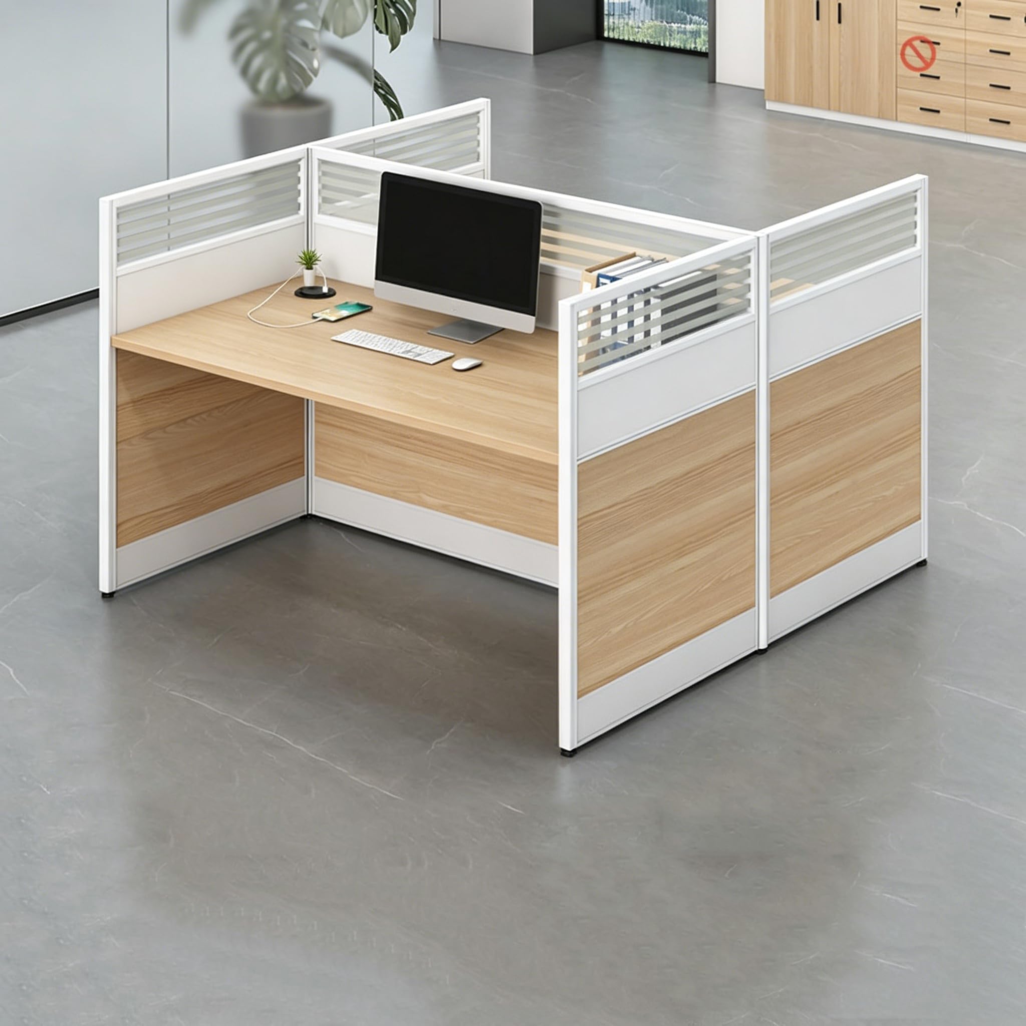 Multi-Person Office Workstation with Privacy Panels & Lockable Storage