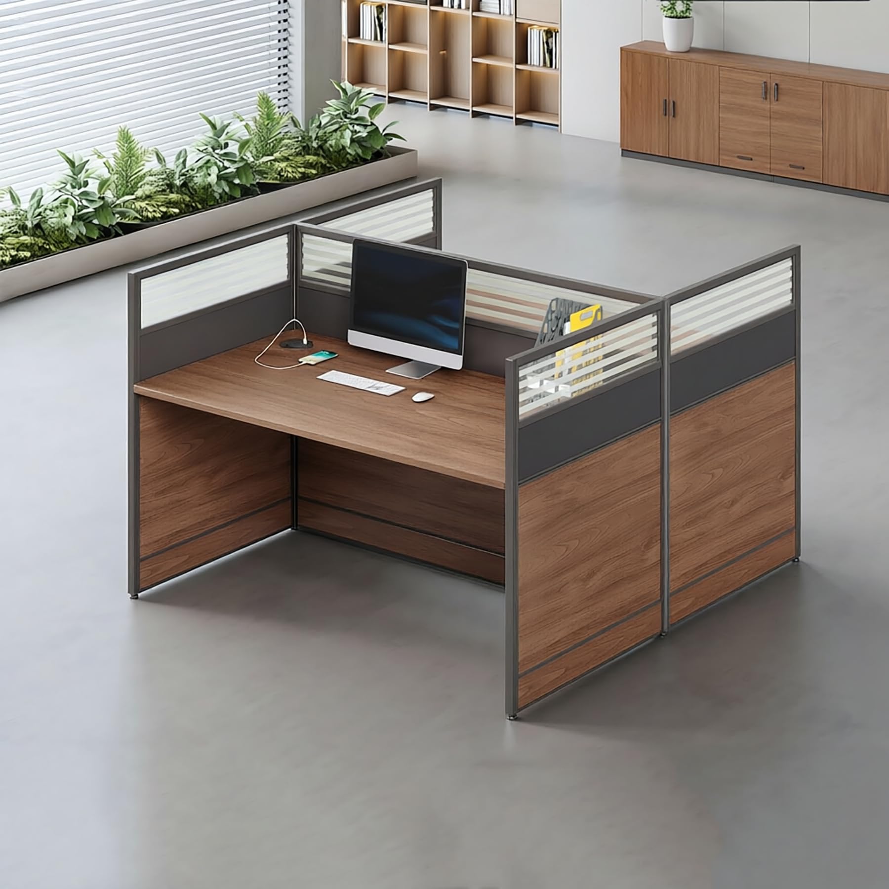 Modular Office Workstation Desk with Privacy Panels & Storage Cabinet