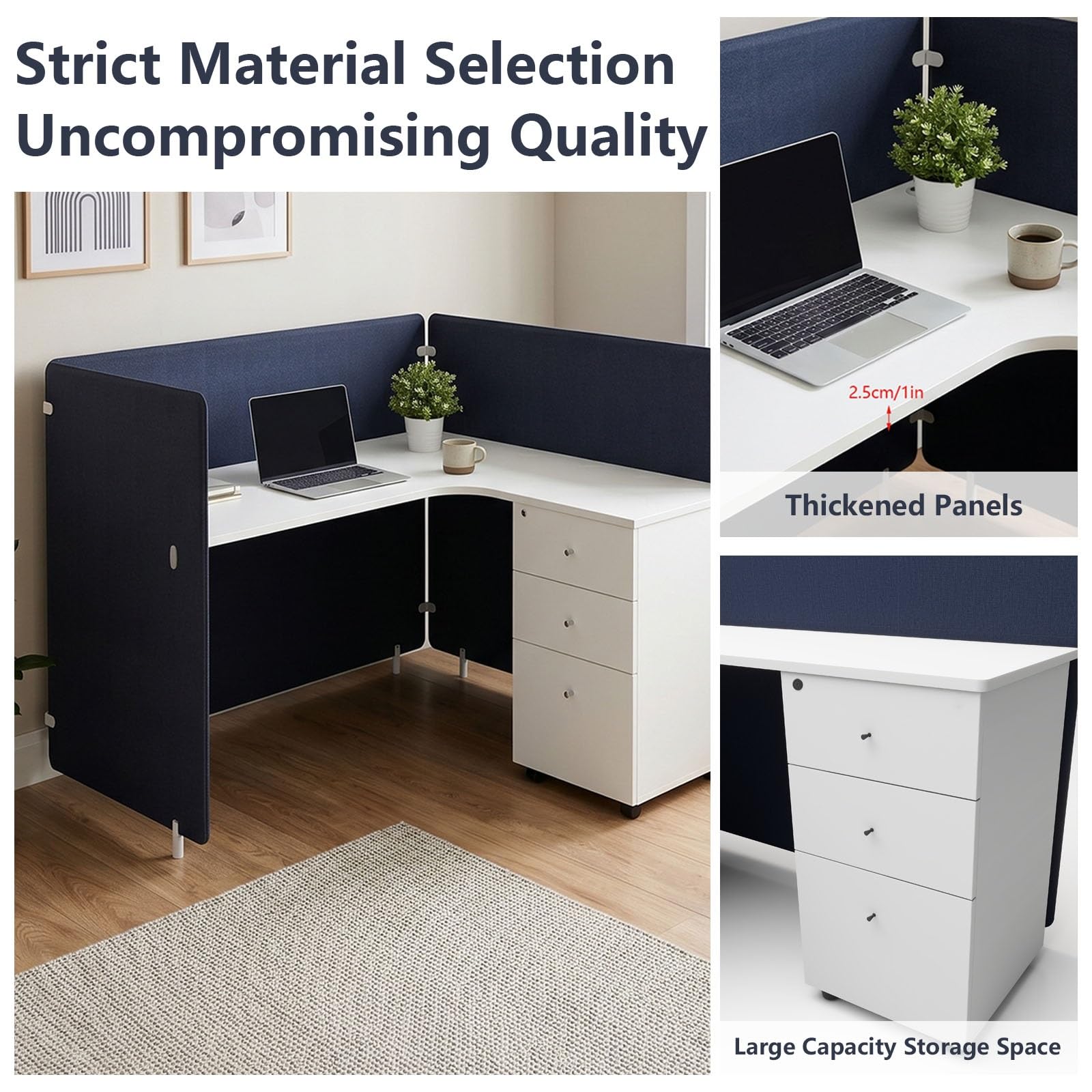 Office Cubicle Workstation with Privacy Partitions & Storage Cabinet