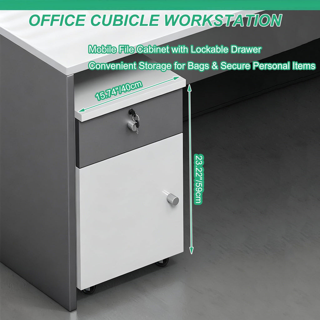Multi-Person Office Workstation with Privacy Panels & Lockable Storage