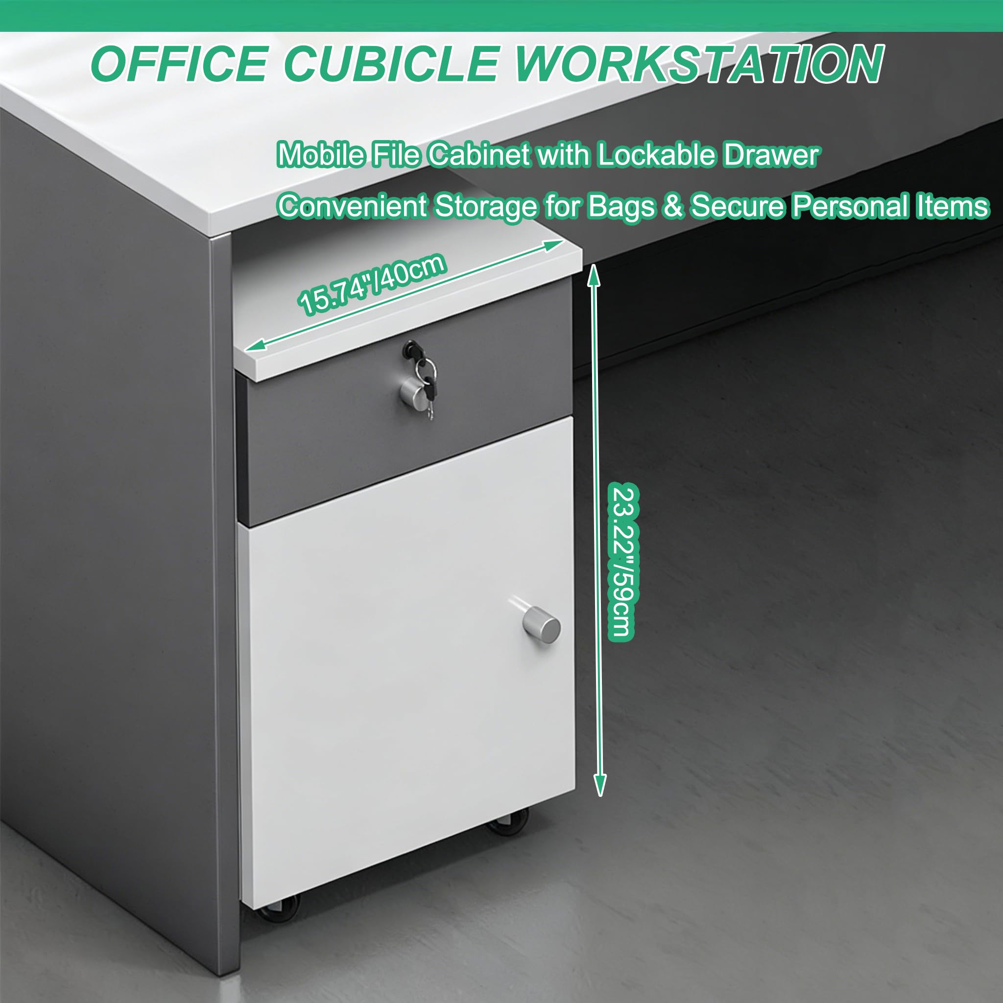 Multi-Person Office Workstation with Privacy Panels & Lockable Storage