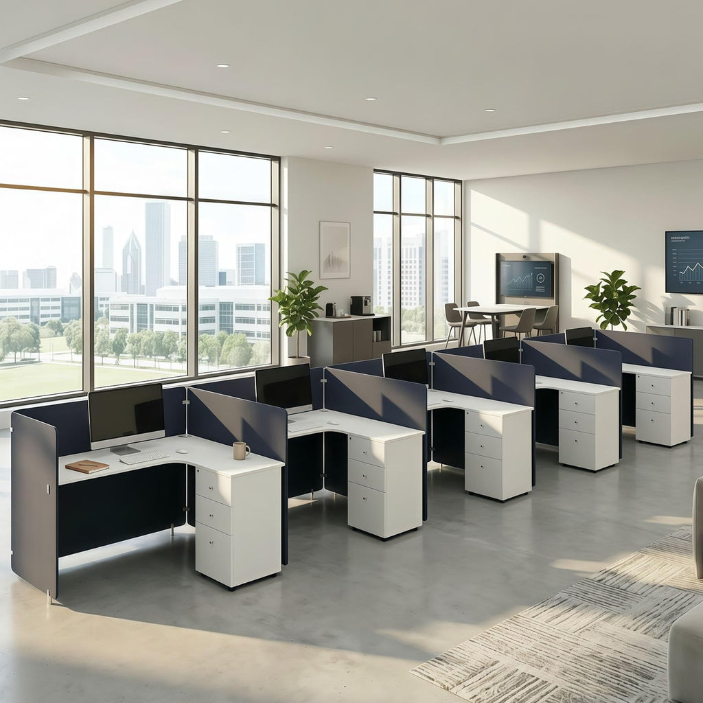 Office Cubicle Workstation with Privacy Partitions & Storage Cabinet