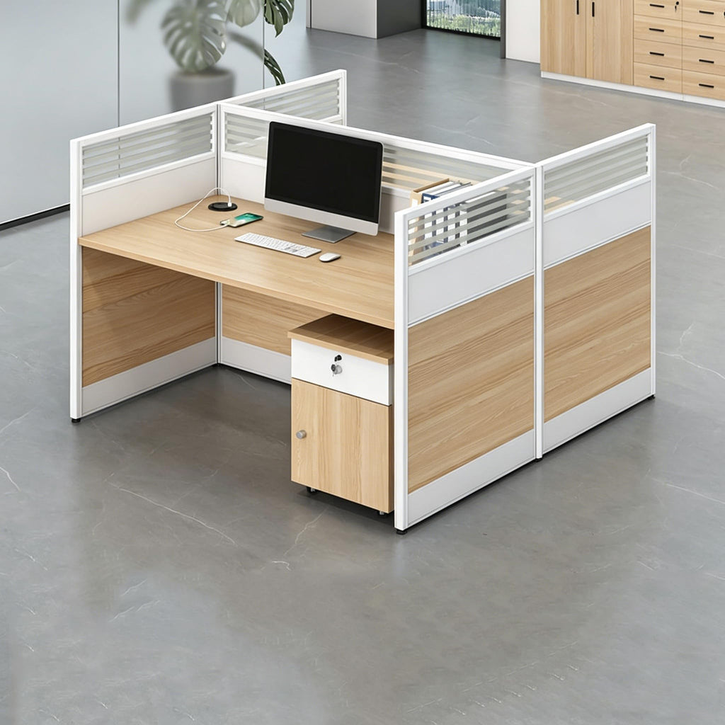 Multi-Person Office Workstation with Privacy Panels & Lockable Storage