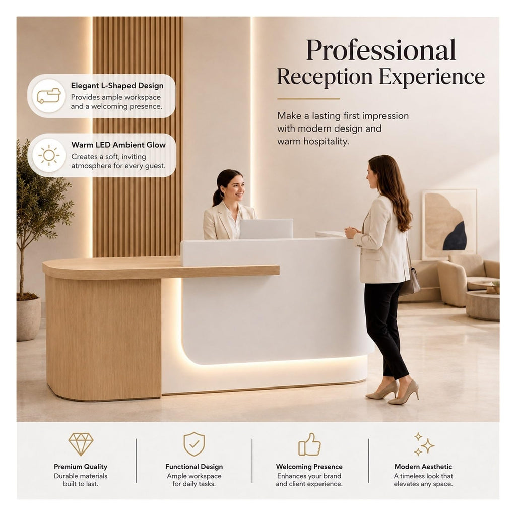 Curved L-Shaped Reception Desk with LED Lighting