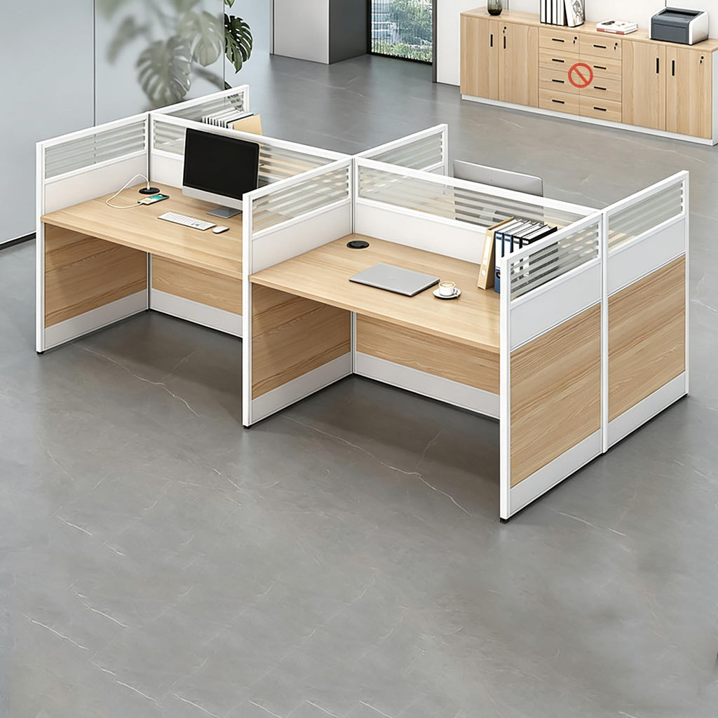 Multi-Person Office Workstation with Privacy Panels & Lockable Storage