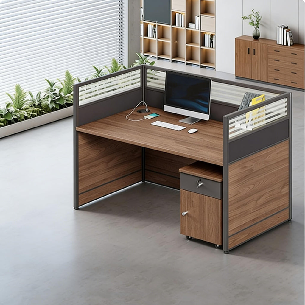 Modular Office Workstation Desk with Privacy Panels & Storage Cabinet