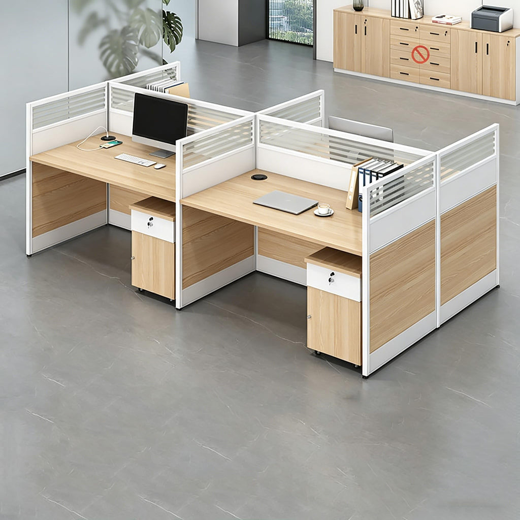 Modular Office Workstation Desk with Privacy Panels & Storage Cabinet