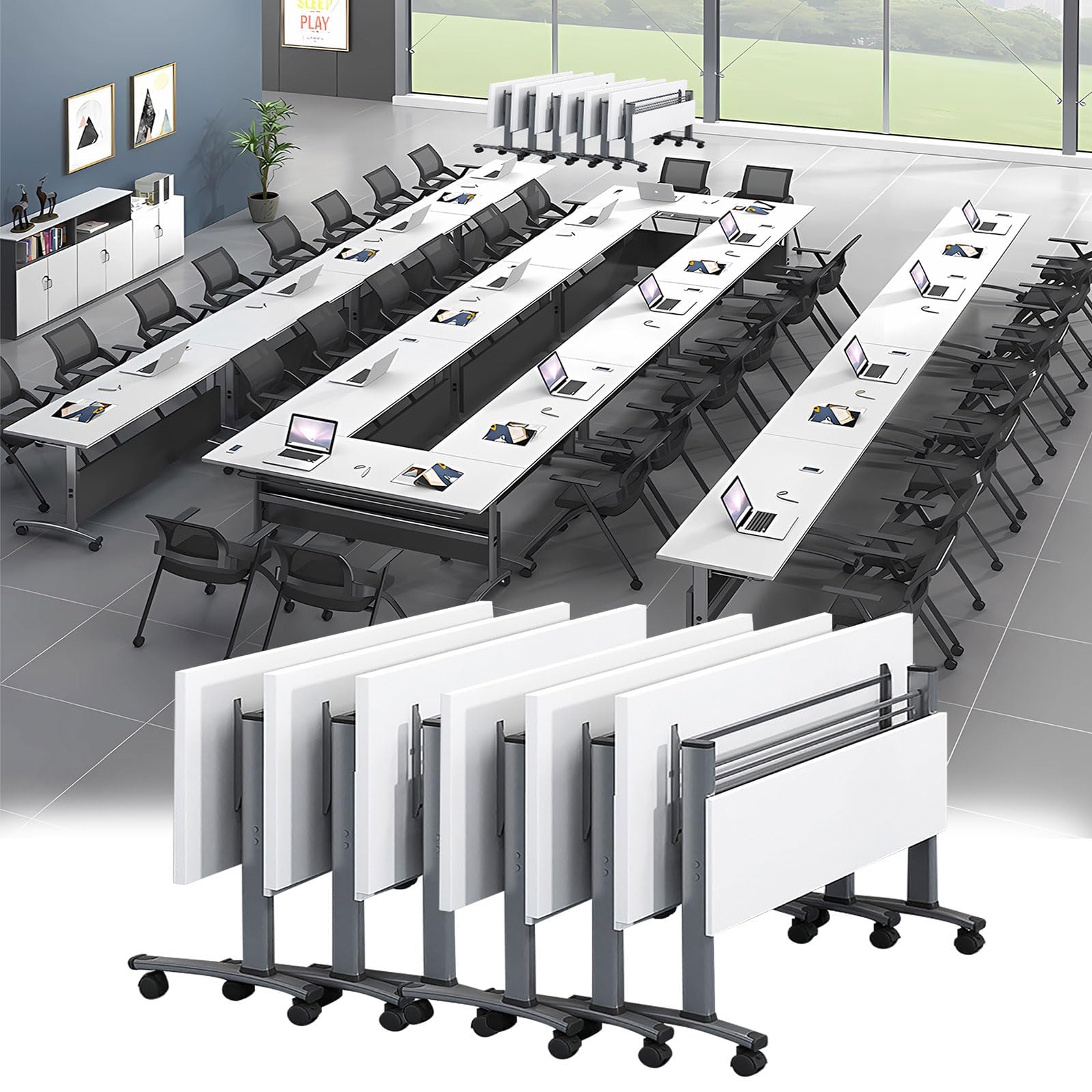 Mobile Folding Conference Table with Wheels