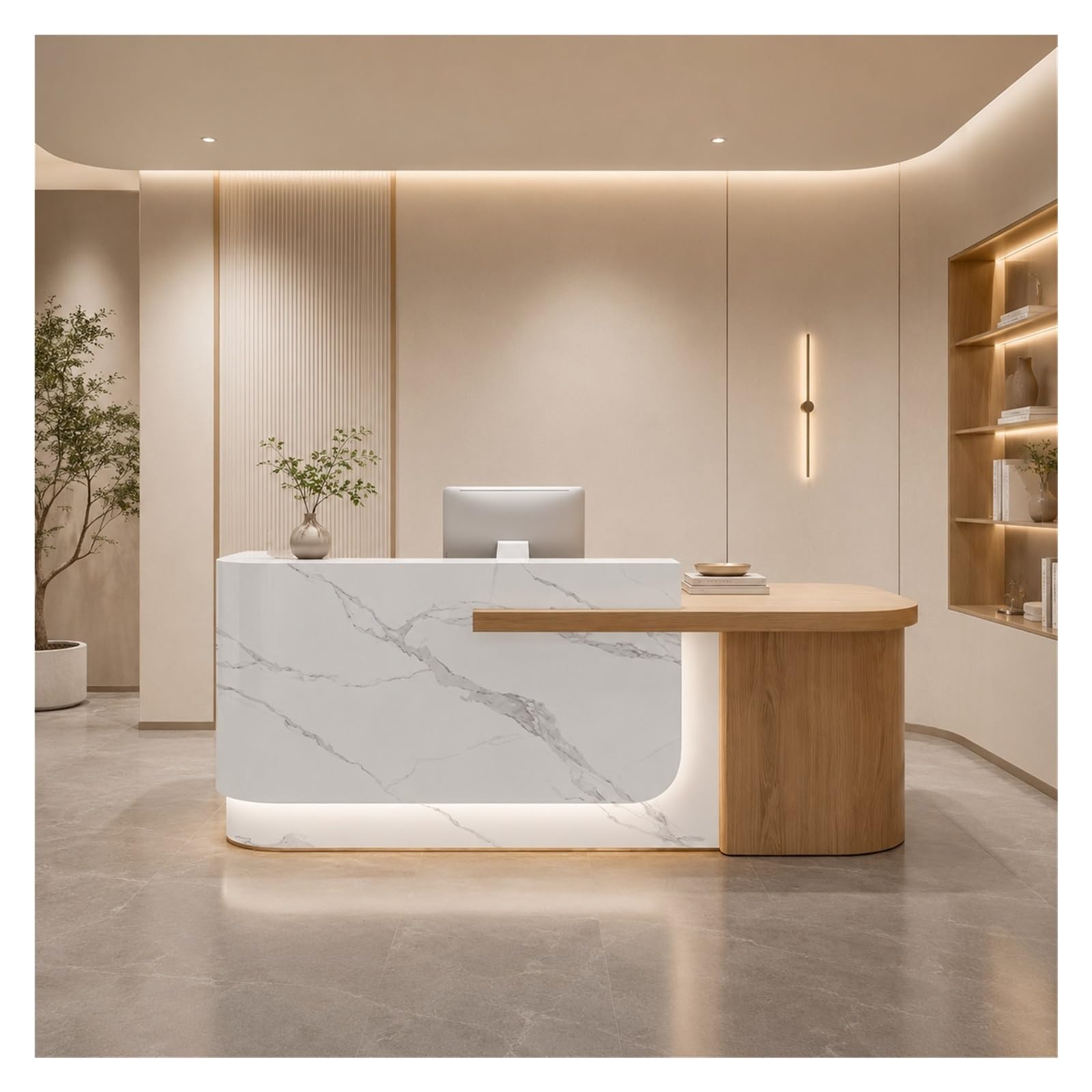Curved L-Shaped Reception Desk with LED Lighting