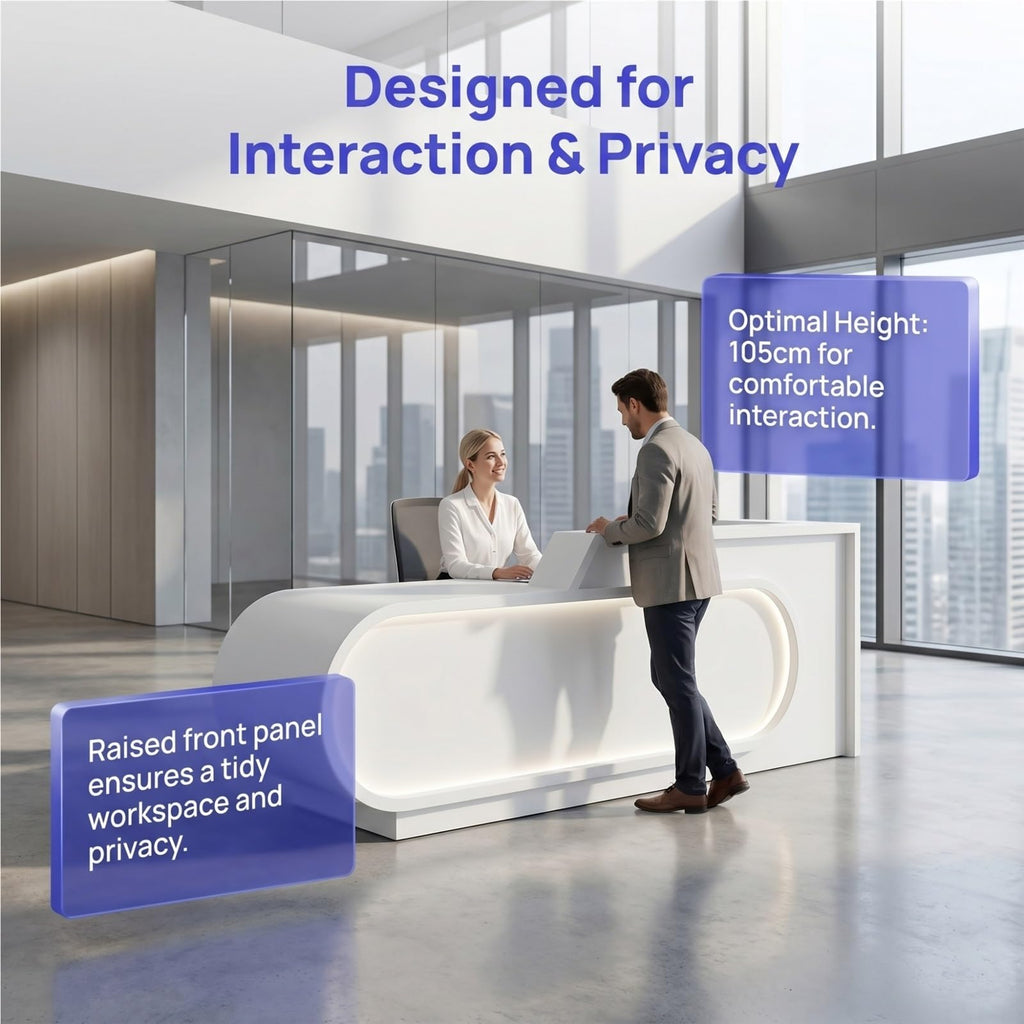 L-Shaped Reception Desk with LED Lighting & Privacy Panel