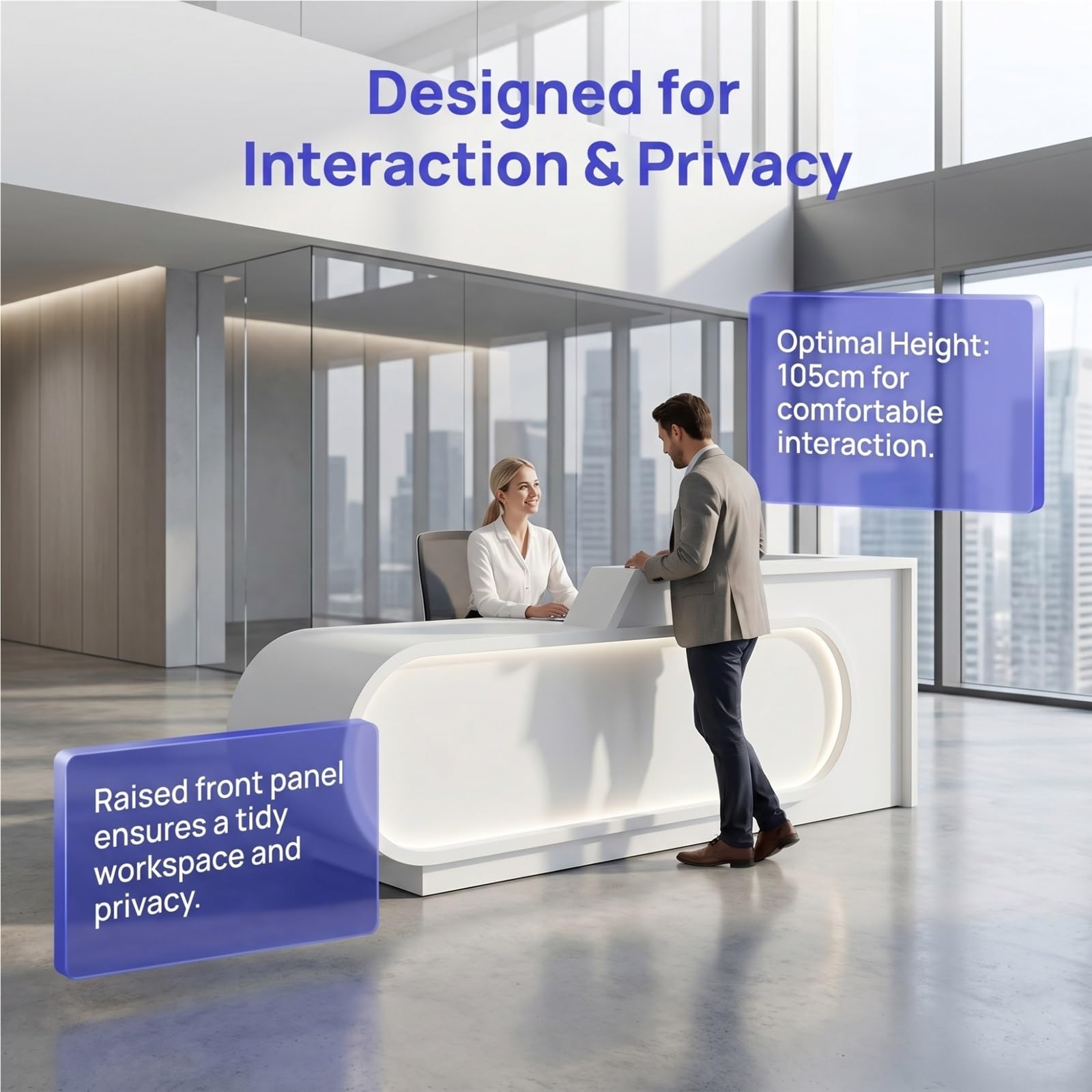 L-Shaped Reception Desk with LED Lighting & Privacy Panel